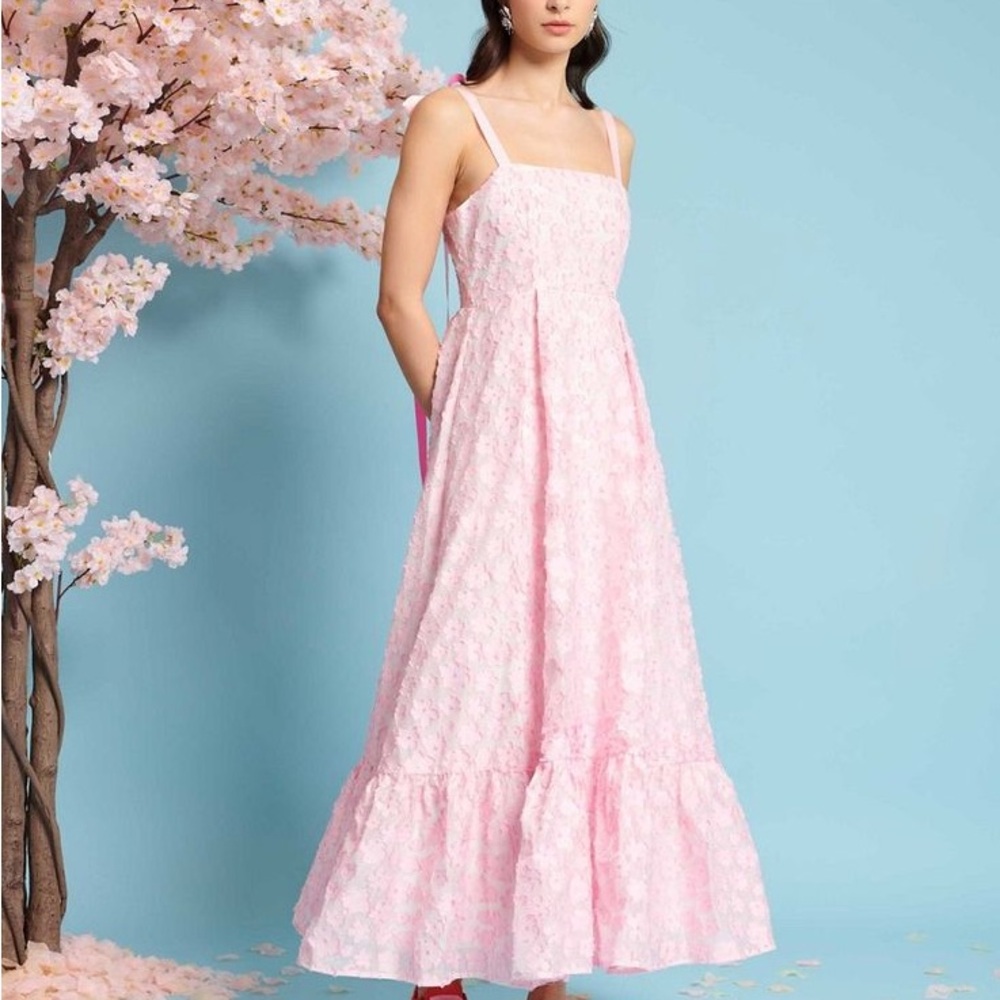 SISTER JANE | NWT | contrast bow strap midaxi jacquard floral dress